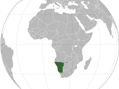 Namibia_(orthographic_projection).svg posizione della Namibia sul mappamondo