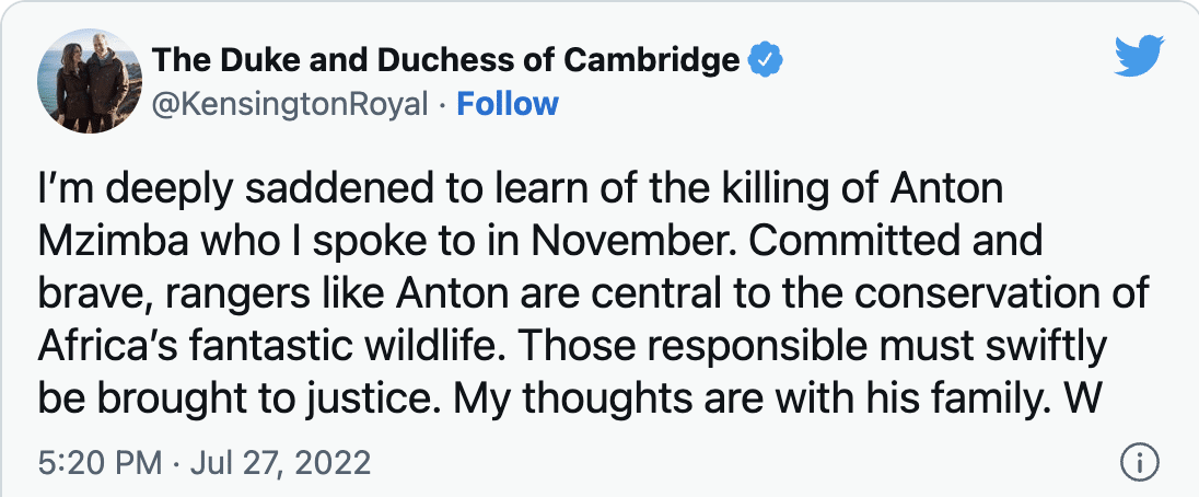 tweet duke of cambridge on anton mzimba's death tweet duke of cambridge on anton mzimba's death