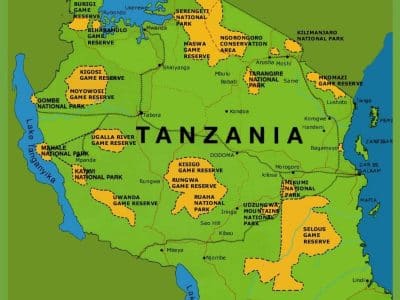 tanzania-map mappa della tanzania con parchi e riserve in evidenza
