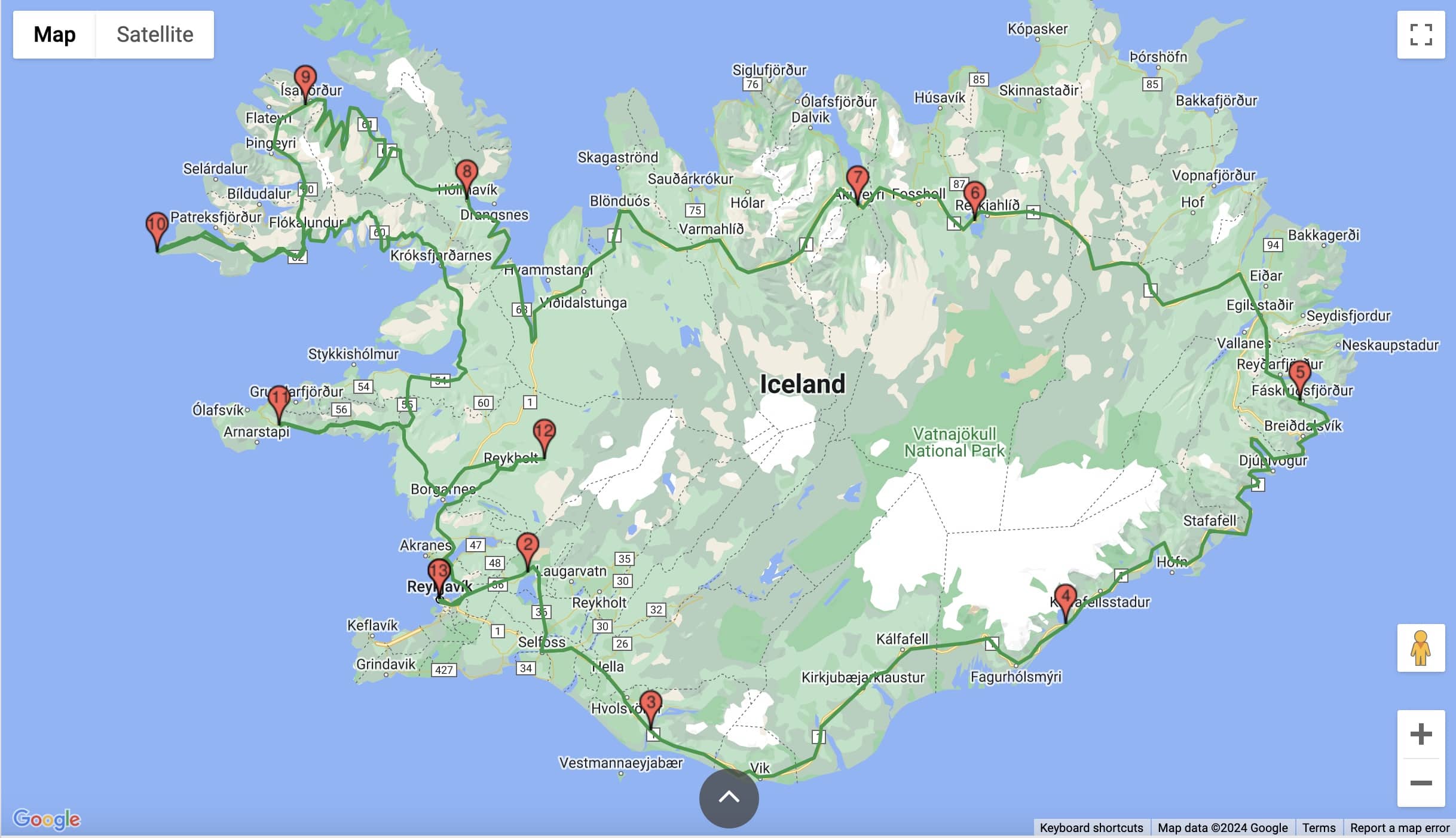 map cover tour completo dell'Islanda mappa dell'itinerario tour completo dell'Islanda