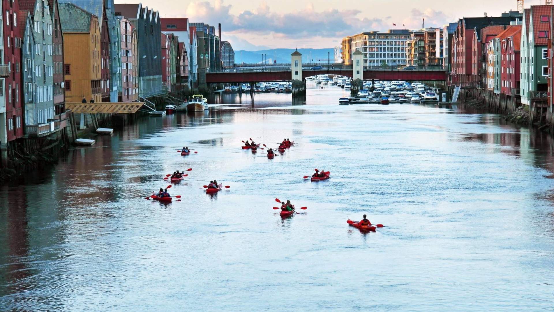 trondheim kayak in kayak lungo i canali di Trondheim